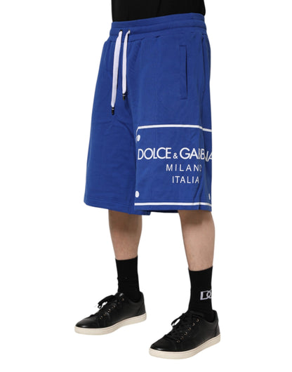 Blue Logo Cotton Bermuda Sweatshorts Shorts-Dolce & Gabbana-LabelTerrace.com