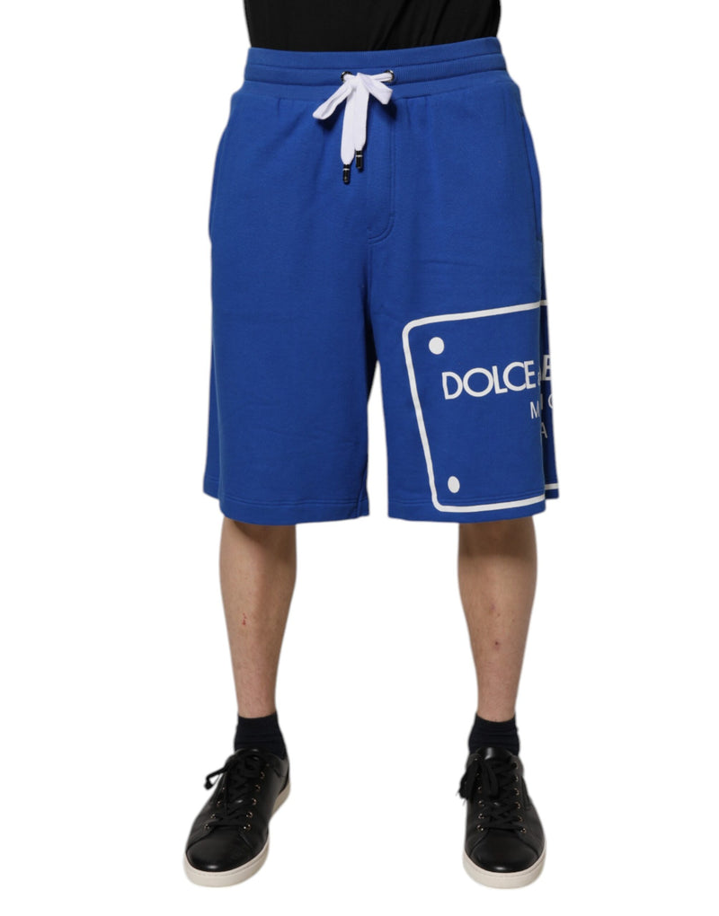 Blue Logo Cotton Bermuda Sweatshorts Shorts-Dolce & Gabbana-LabelTerrace.com
