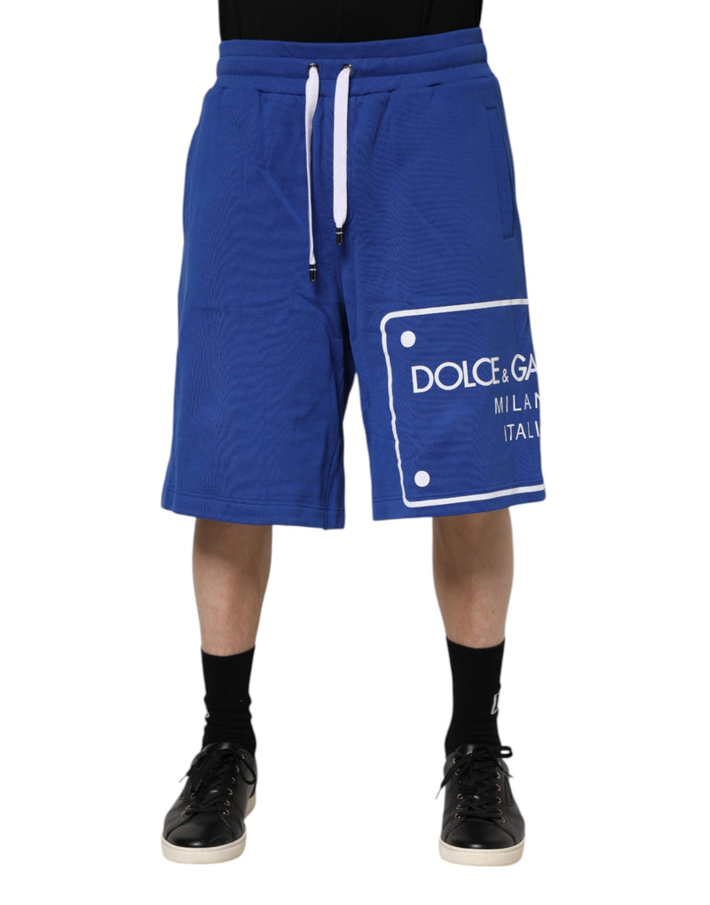 Blue Logo Cotton Bermuda Sweatshorts Shorts-Dolce & Gabbana-LabelTerrace.com