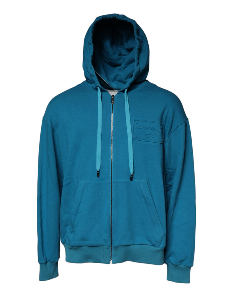 Blue Logo Cotton Hooded Sweatshirt Sweater-Dolce & Gabbana-LabelTerrace.com