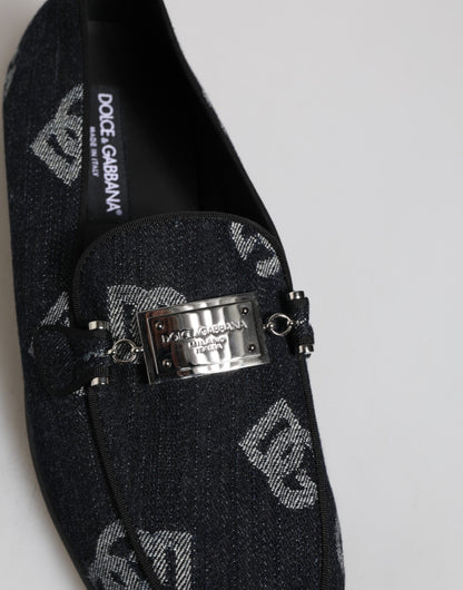 Blue Logo Cotton Loafers Formal Dress Shoes-Dolce & Gabbana-LabelTerrace.com