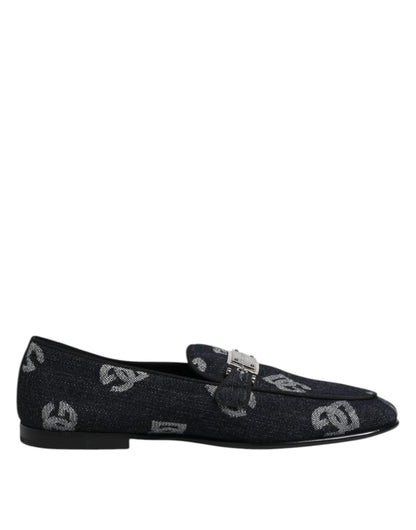 Blue Logo Cotton Loafers Formal Dress Shoes-Dolce & Gabbana-LabelTerrace.com