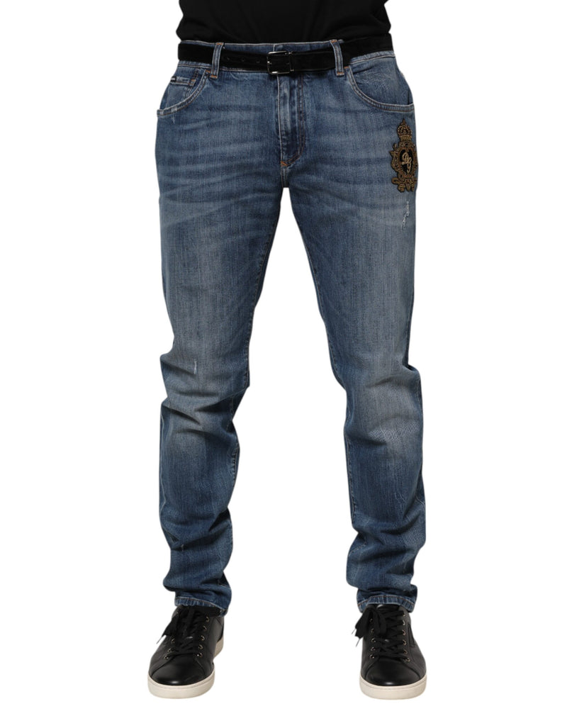 Blue Logo Embroidery Denim Jeans-Dolce & Gabbana-LabelTerrace.com