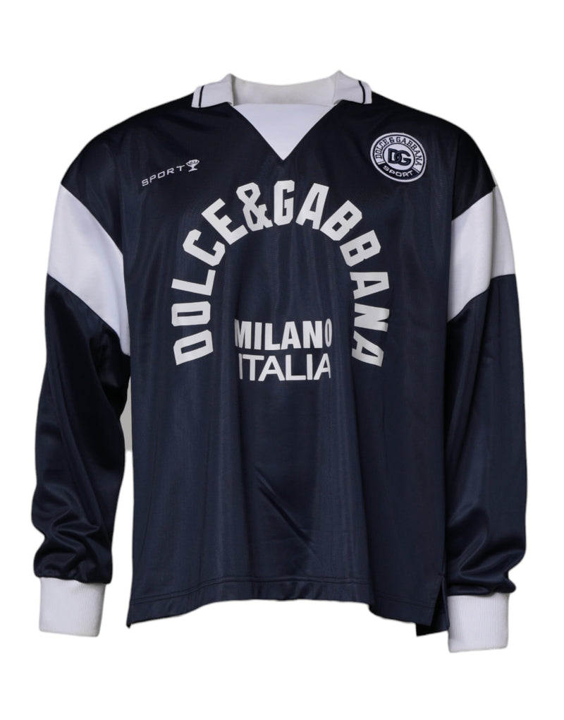 Blue Logo Jersey Collared Pullover Sweater-Dolce & Gabbana-LabelTerrace.com