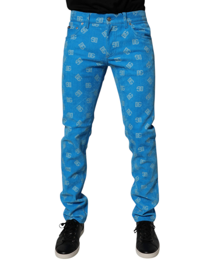 Blue Logo Monogram Cotton Skinny Denim Jeans-Dolce & Gabbana-LabelTerrace.com