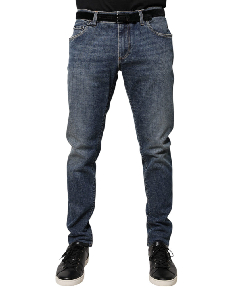 Blue Logo Plaque Cotton Skinny Denim Jeans-Dolce & Gabbana-LabelTerrace.com