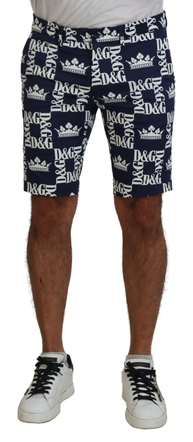 Blue Logo Print Cotton Chinos Shorts-Dolce & Gabbana-LabelTerrace.com