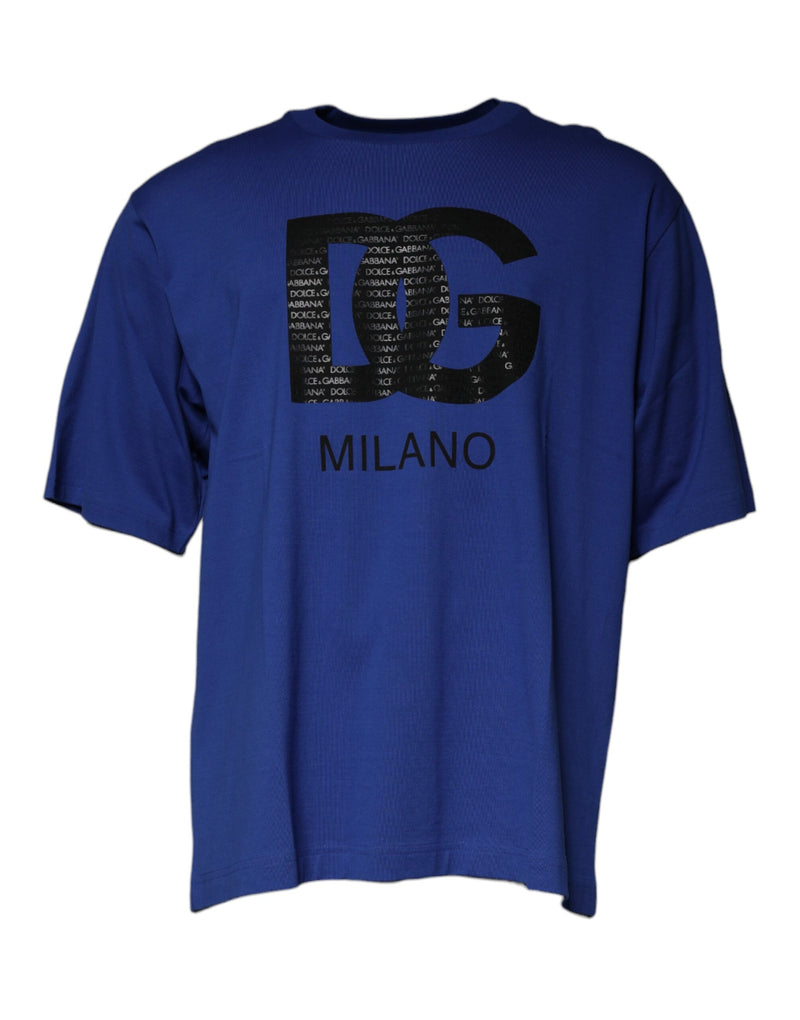 Blue Logo Print Cotton Men Crew Neck T-shirt-Dolce & Gabbana-LabelTerrace.com