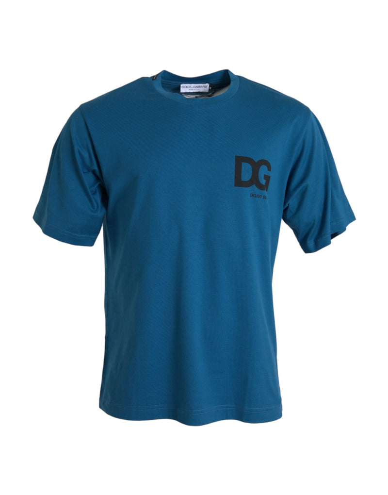Blue Logo Round Neck Short Sleeves T-shirt-Dolce & Gabbana-LabelTerrace.com