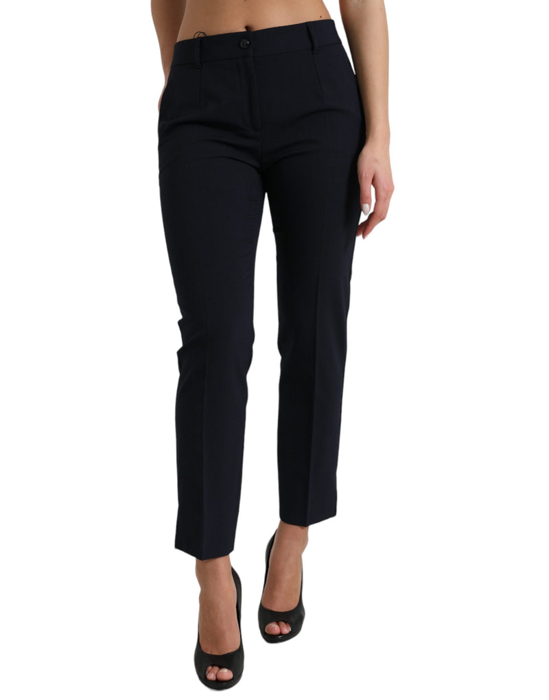 Blue Mid Waist Tapered Cropped Pants-Dolce & Gabbana-LabelTerrace.com