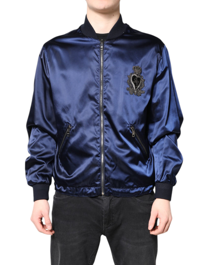 Blue Nylon DG Crown Full Zip Bomber Jacket-Dolce & Gabbana-LabelTerrace.com