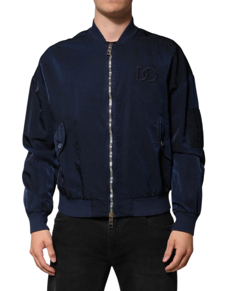 Blue Nylon DG Embroidery Men Bomber Jacket-Dolce & Gabbana-LabelTerrace.com