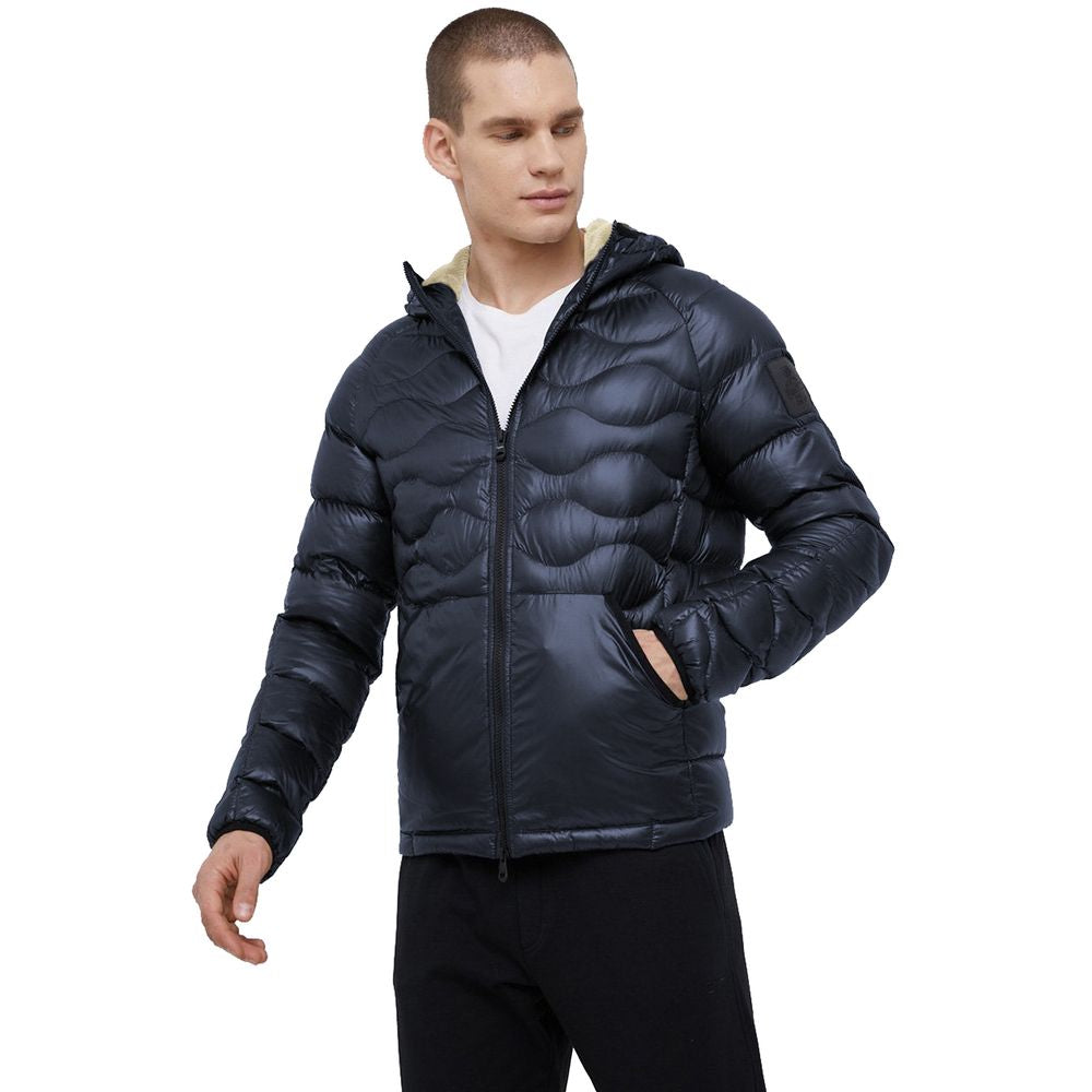 Blue Nylon Men Jacket with Slim Fit and Feather Padding-Refrigiwear-LabelTerrace.com