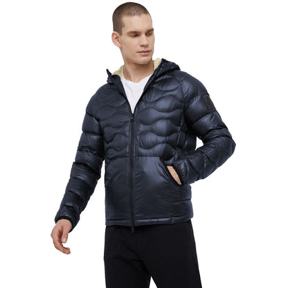 Blue Nylon Men Jacket with Slim Fit and Feather Padding-Refrigiwear-LabelTerrace.com