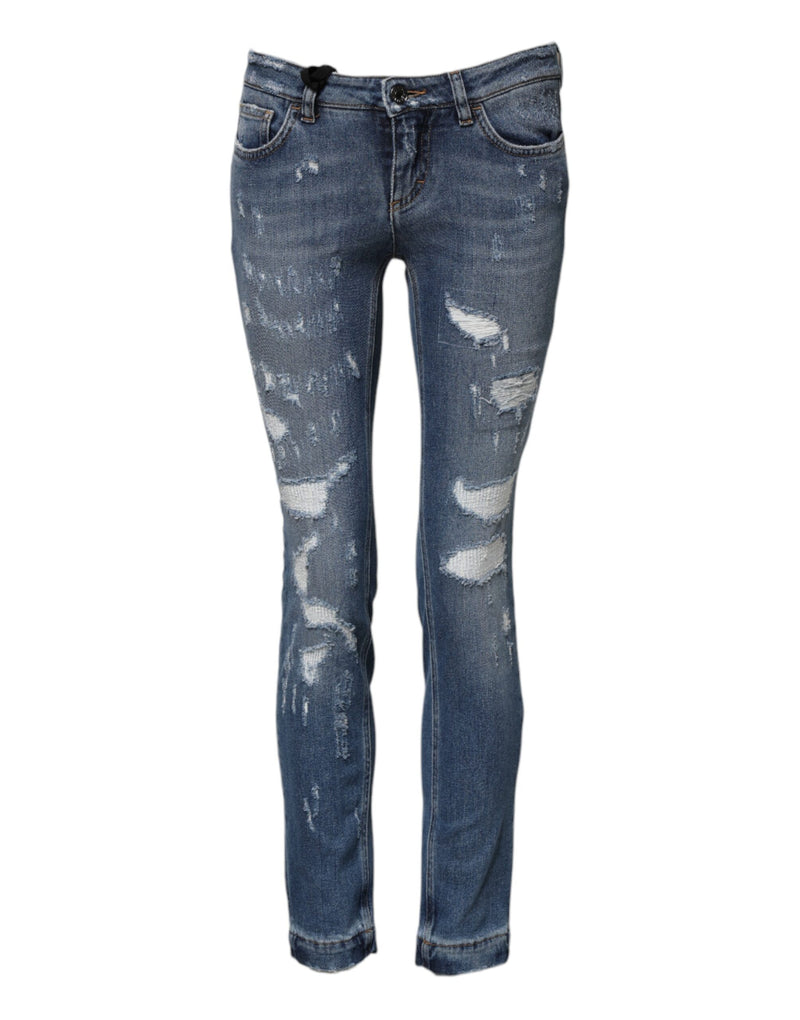 Blue PRETTY Tattered Skinny Denim Jeans-Dolce & Gabbana-LabelTerrace.com