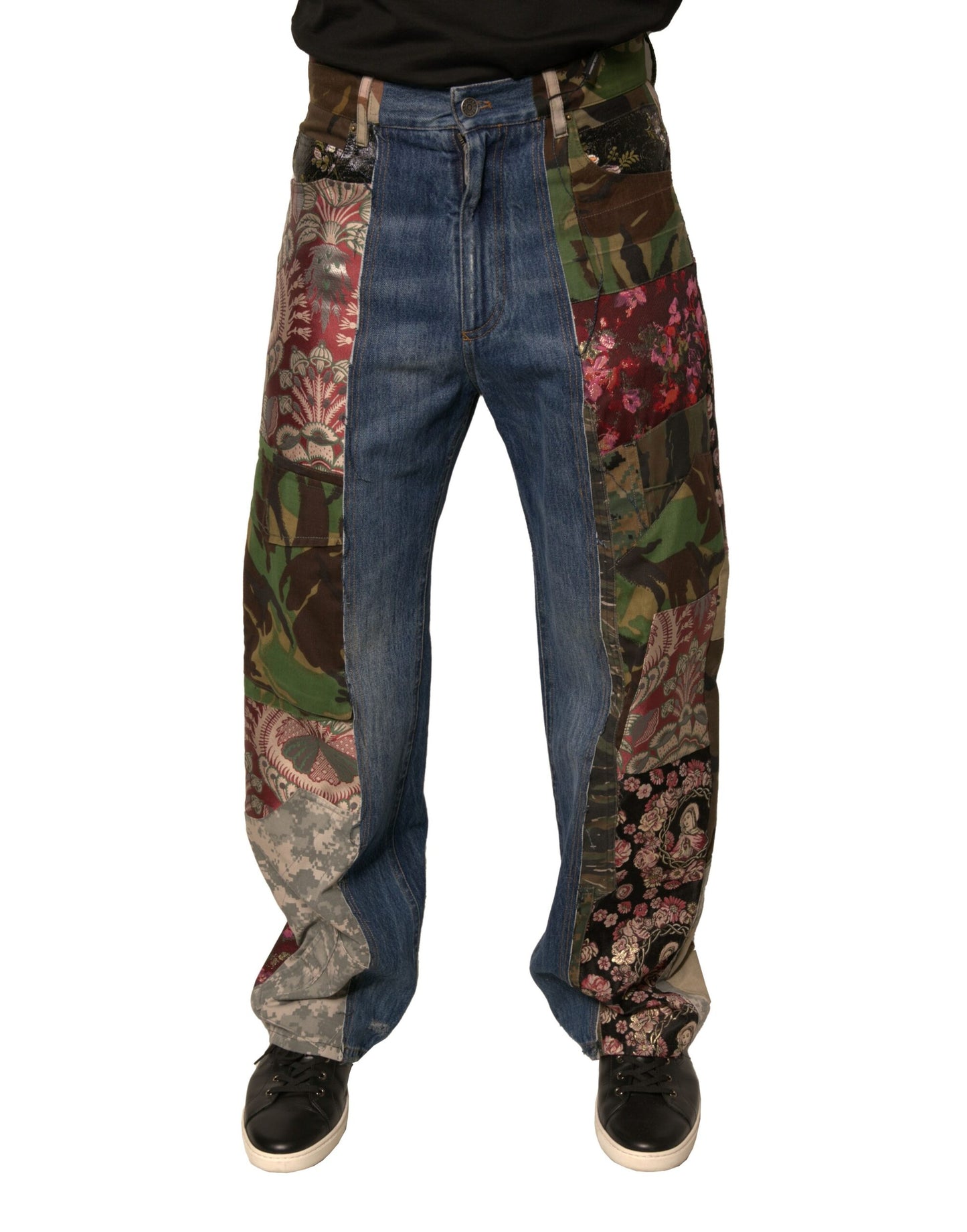 Blue Patchwork Cotton Straight Denim Jeans-Dolce & Gabbana-LabelTerrace.com