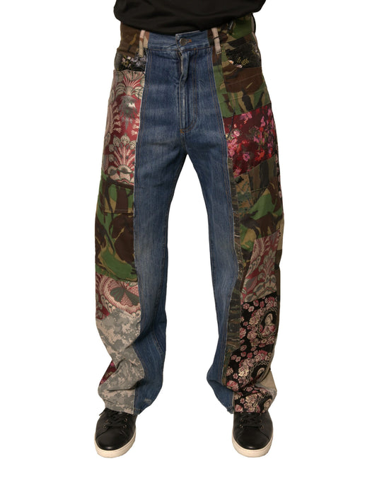 Blue Patchwork Cotton Straight Denim Jeans-Dolce & Gabbana-LabelTerrace.com