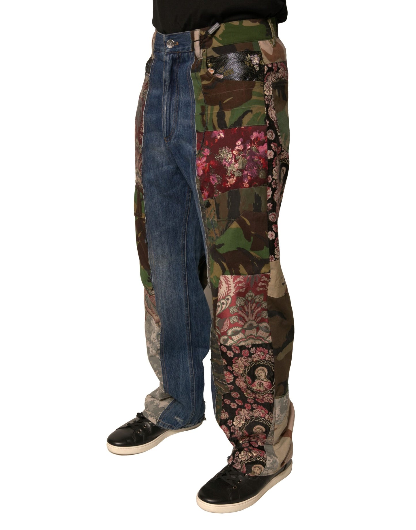 Blue Patchwork Cotton Straight Denim Jeans-Dolce & Gabbana-LabelTerrace.com