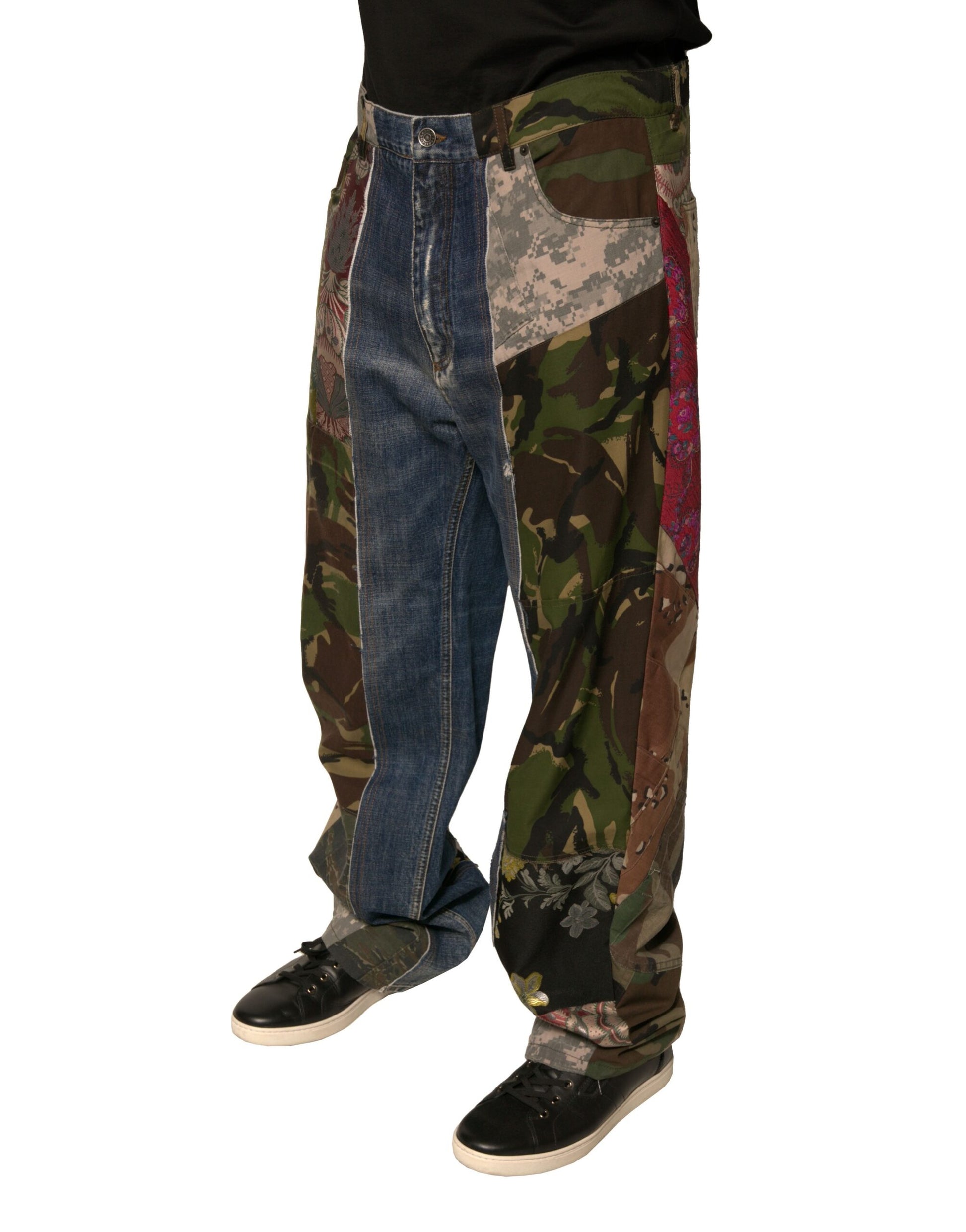 Blue Patchwork Cotton Straight Denim Jeans-Dolce & Gabbana-LabelTerrace.com