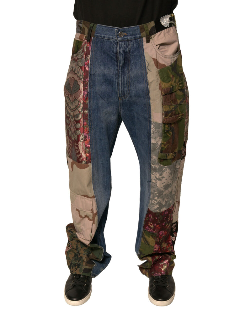 Blue Patchwork Cotton Straight Denim Jeans-Dolce & Gabbana-LabelTerrace.com