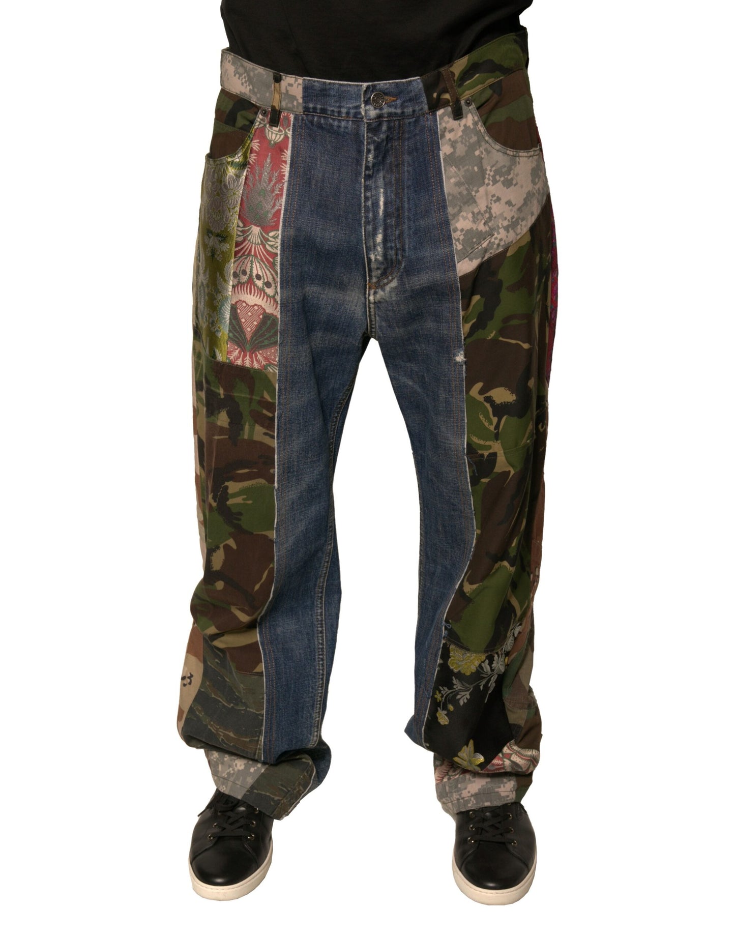 Blue Patchwork Cotton Straight Denim Jeans-Dolce & Gabbana-LabelTerrace.com