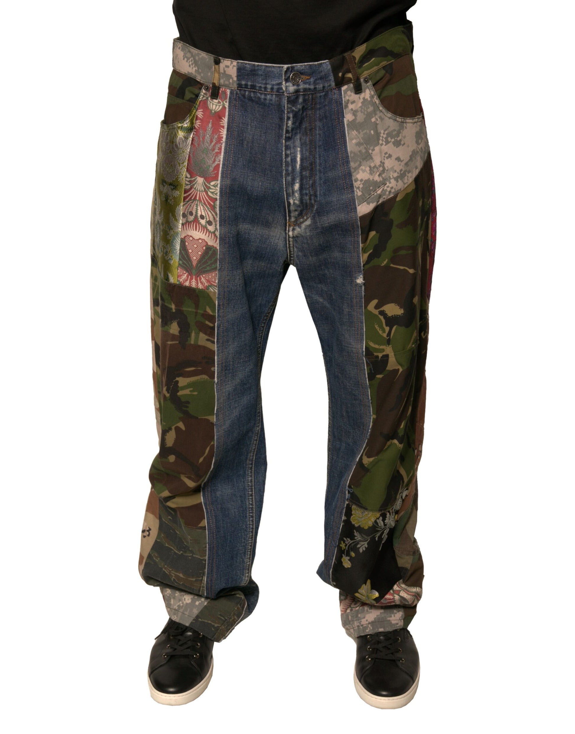 Blue Patchwork Cotton Straight Denim Jeans-Dolce & Gabbana-LabelTerrace.com