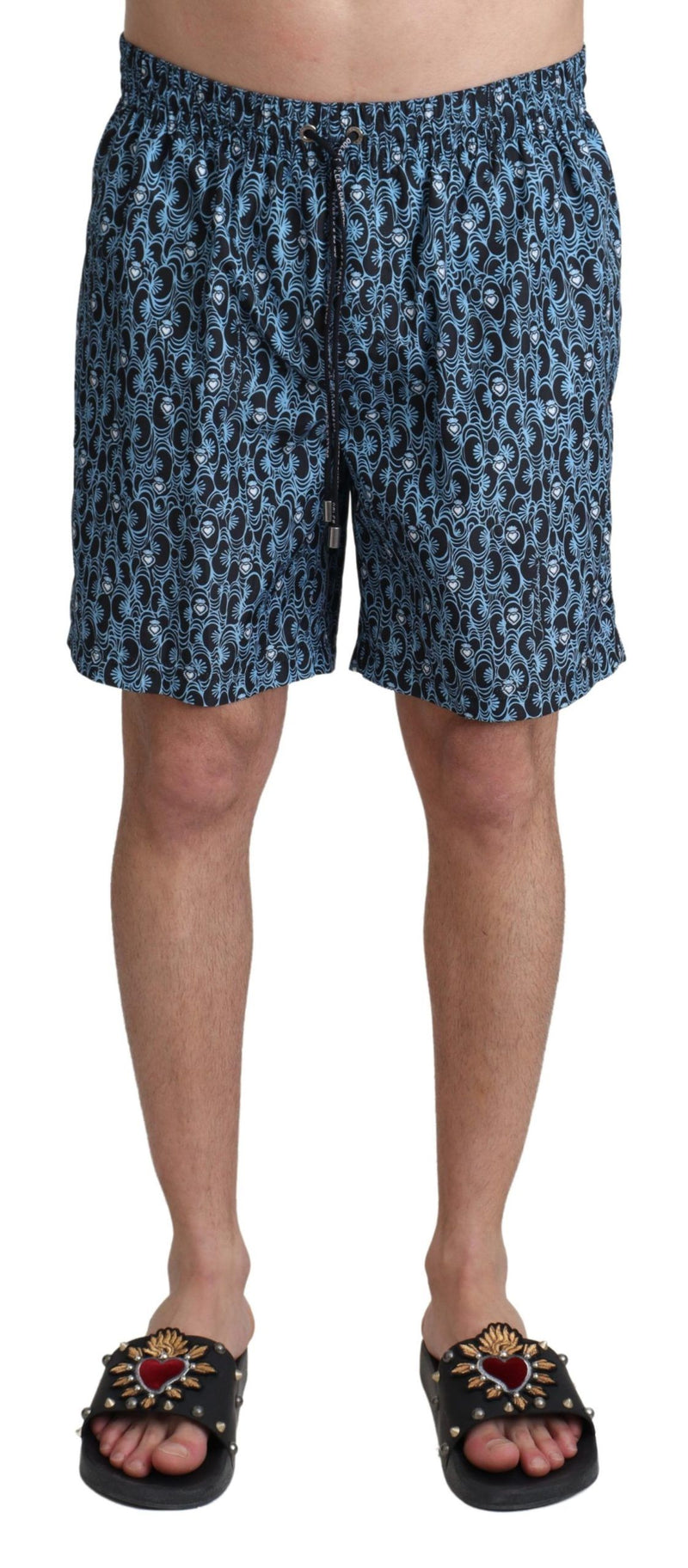 Blue Patterned Print Beachwear Shorts Swimwear-Dolce & Gabbana-LabelTerrace.com