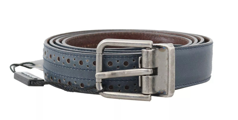 Blue Perforated Leather Gray Buckle Belt-Dolce & Gabbana-LabelTerrace.com