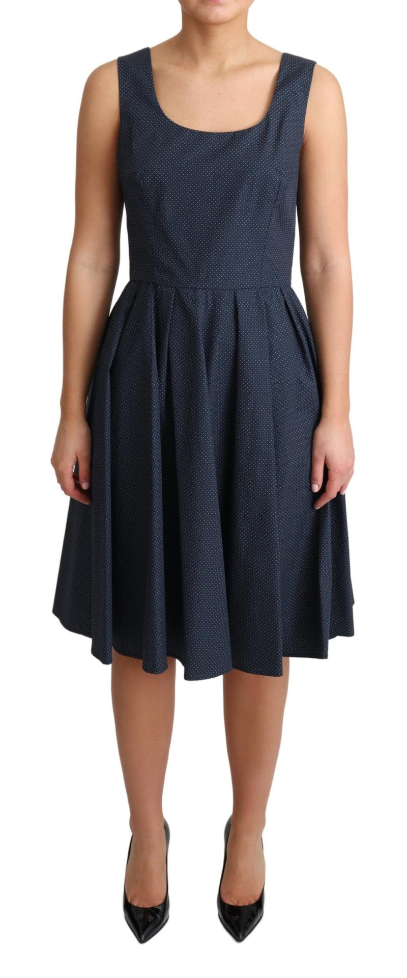Blue Polka Dotted Cotton A-Line Dress-Dolce & Gabbana-LabelTerrace.com