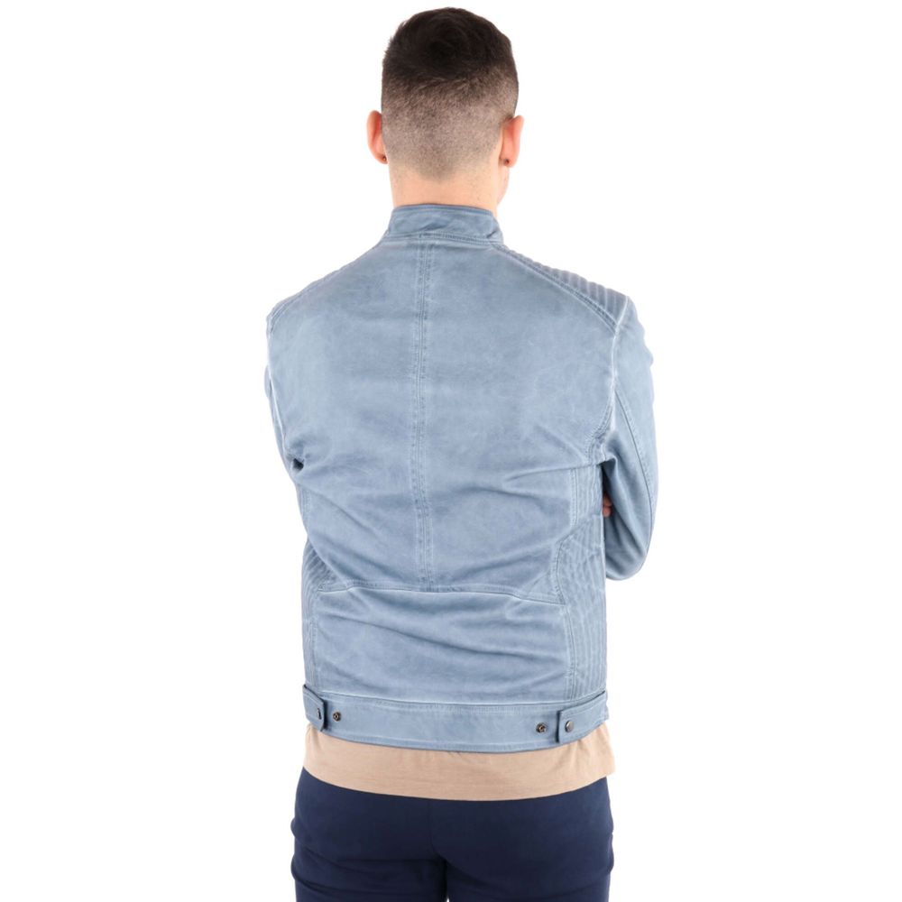 Blue Polyethylene Men Jacket-Yes Zee-LabelTerrace.com