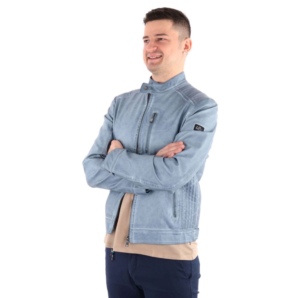 Blue Polyethylene Men Jacket-Yes Zee-LabelTerrace.com