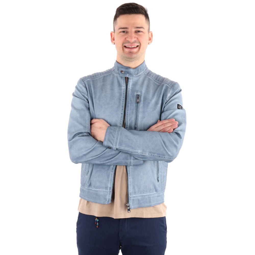 Blue Polyethylene Men Jacket-Yes Zee-LabelTerrace.com