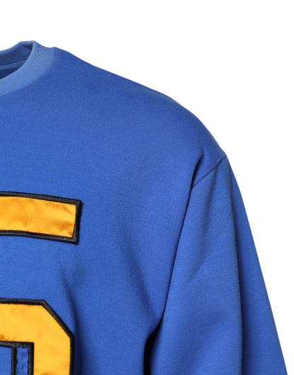 Blue Printed Cotton Cropped Crew Neck T-shirt-Dolce & Gabbana-LabelTerrace.com