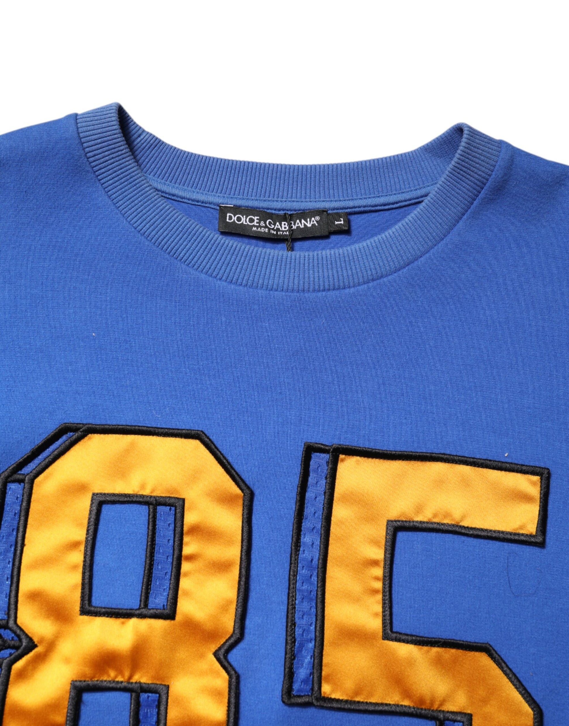 Blue Printed Cotton Cropped Crew Neck T-shirt-Dolce & Gabbana-LabelTerrace.com