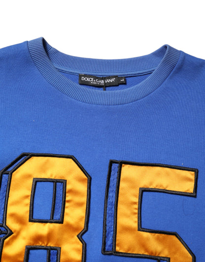 Blue Printed Cotton Cropped Crew Neck T-shirt-Dolce & Gabbana-LabelTerrace.com