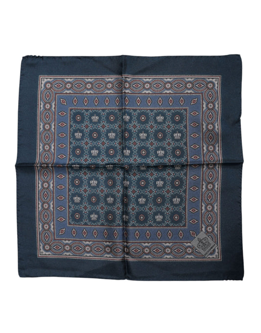 Blue Printed Silk Square Men Foulard Scarf-Dolce & Gabbana-LabelTerrace.com
