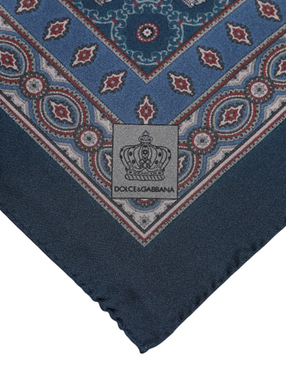 Blue Printed Silk Square Men Foulard Scarf-Dolce & Gabbana-LabelTerrace.com