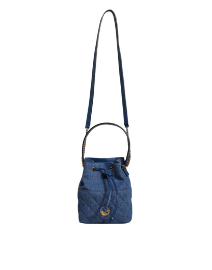 Blue Quilted Denim Leather Crossbody Shoulder Bag-Versace-LabelTerrace.com