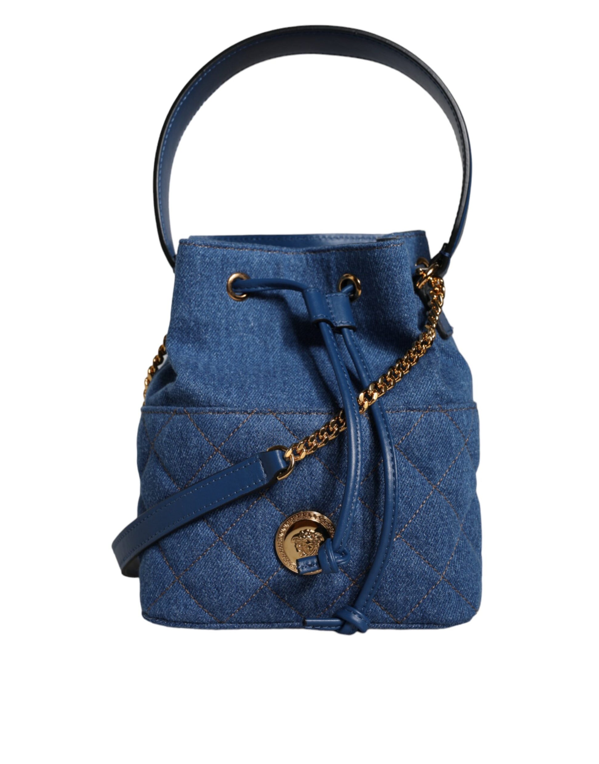 Blue Quilted Denim Leather Crossbody Shoulder Bag-Versace-LabelTerrace.com