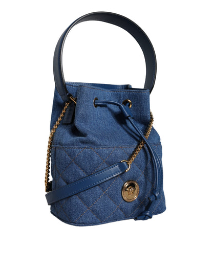 Blue Quilted Denim Leather Crossbody Shoulder Bag-Versace-LabelTerrace.com