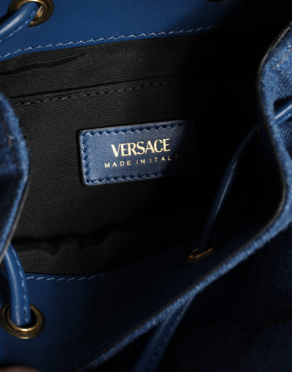 Blue Quilted Denim Leather Crossbody Shoulder Bag-Versace-LabelTerrace.com