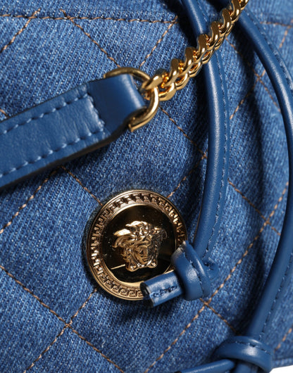 Blue Quilted Denim Leather Crossbody Shoulder Bag-Versace-LabelTerrace.com