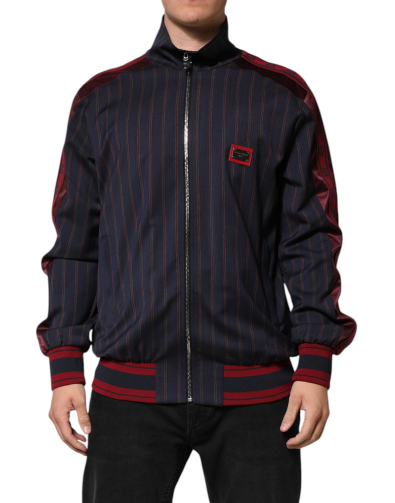 Blue Red Striped Logo Plaque Full Zip Jacket-Dolce & Gabbana-LabelTerrace.com