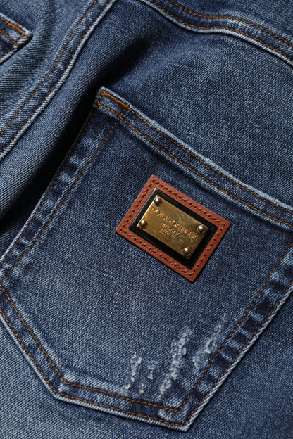 بنطال جينز أزرق مزين بأحجار الراين 