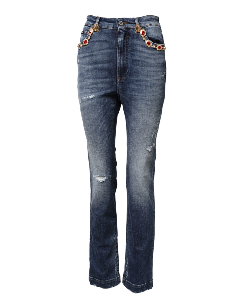 Blue Rhinestone Embellished Denim Jeans-Dolce & Gabbana-LabelTerrace.com