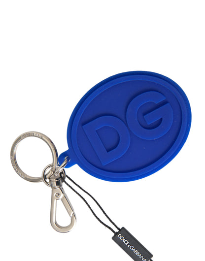 Blue Rubber DG Logo Silver Brass Metal Keyring Keychain-Dolce & Gabbana-LabelTerrace.com