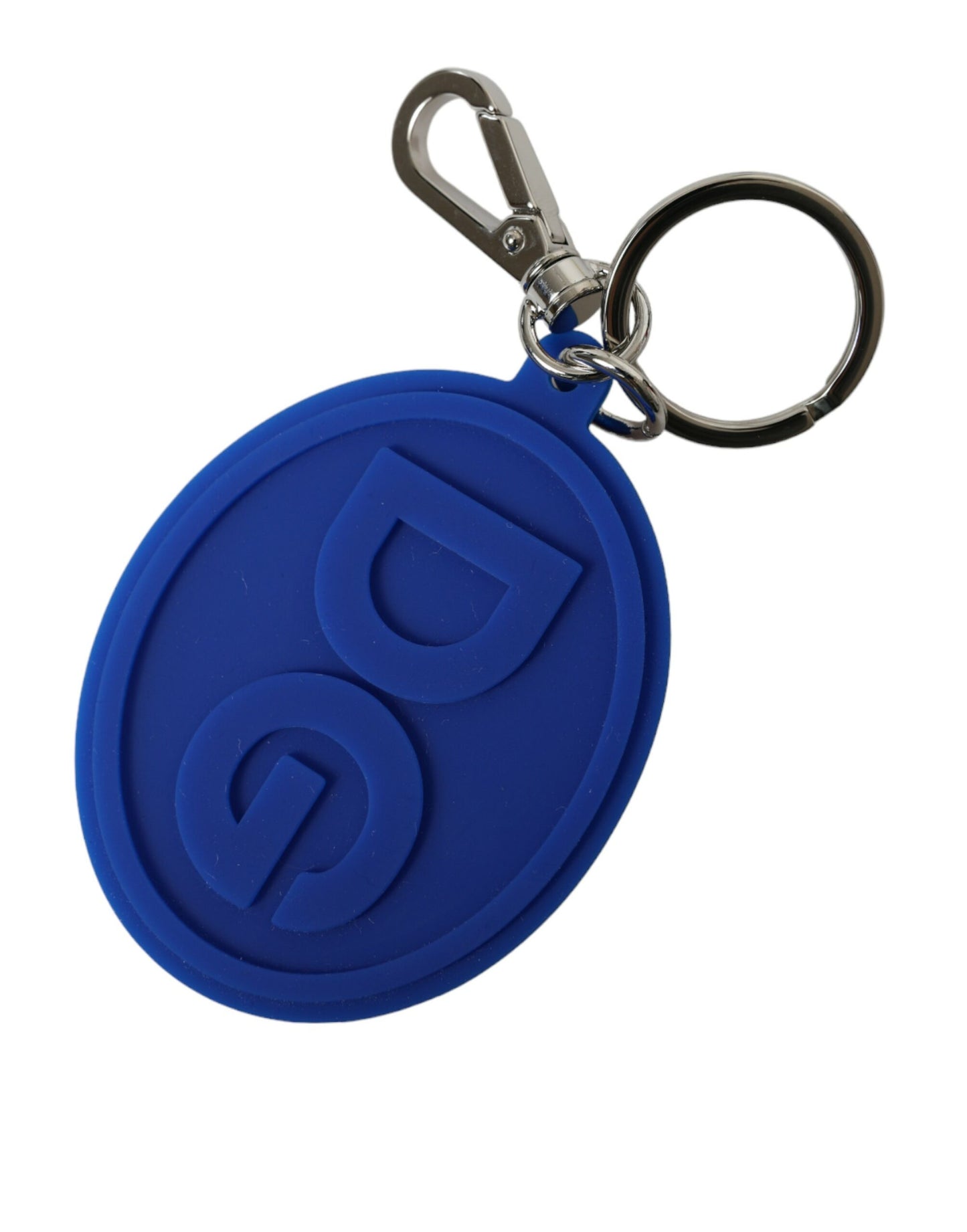 Blue Rubber DG Logo Silver Brass Metal Keyring Keychain-Dolce & Gabbana-LabelTerrace.com