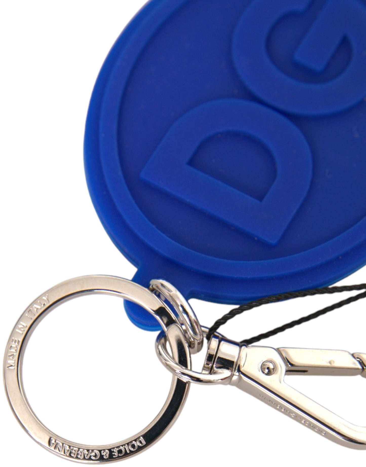 Blue Rubber DG Logo Silver Brass Metal Keyring Keychain-Dolce & Gabbana-LabelTerrace.com