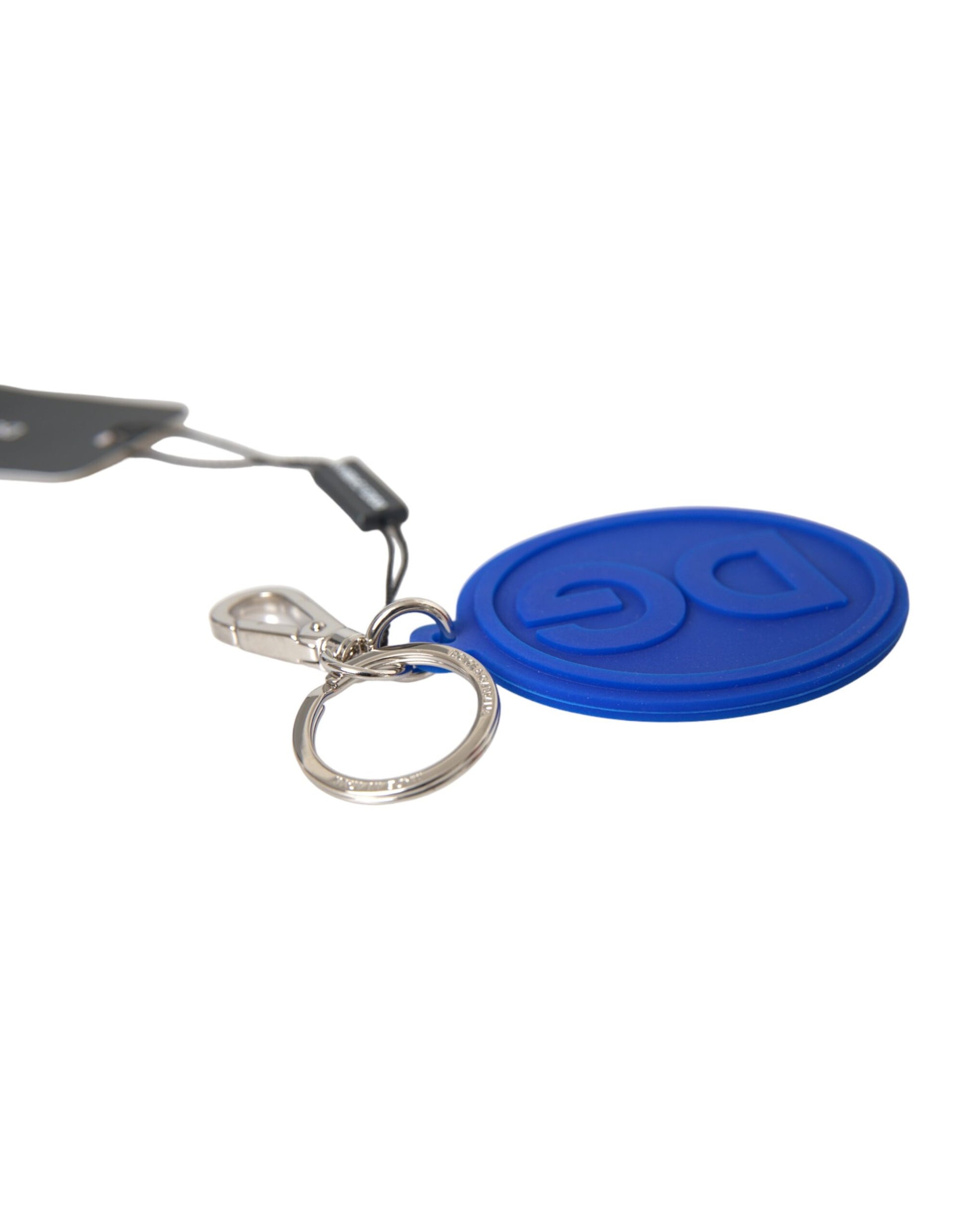 Blue Rubber DG Logo Silver Brass Metal Keyring Keychain-Dolce & Gabbana-LabelTerrace.com