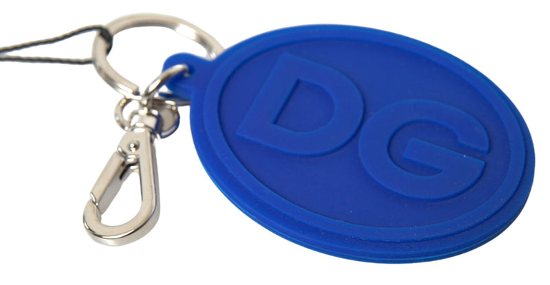 Blue Rubber DG Logo Silver Brass Metal Keyring Keychain-Dolce & Gabbana-LabelTerrace.com